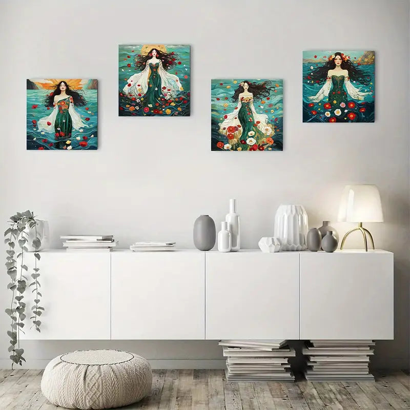4pcs Decoration Flower Ma Wall Art Canvas Framed