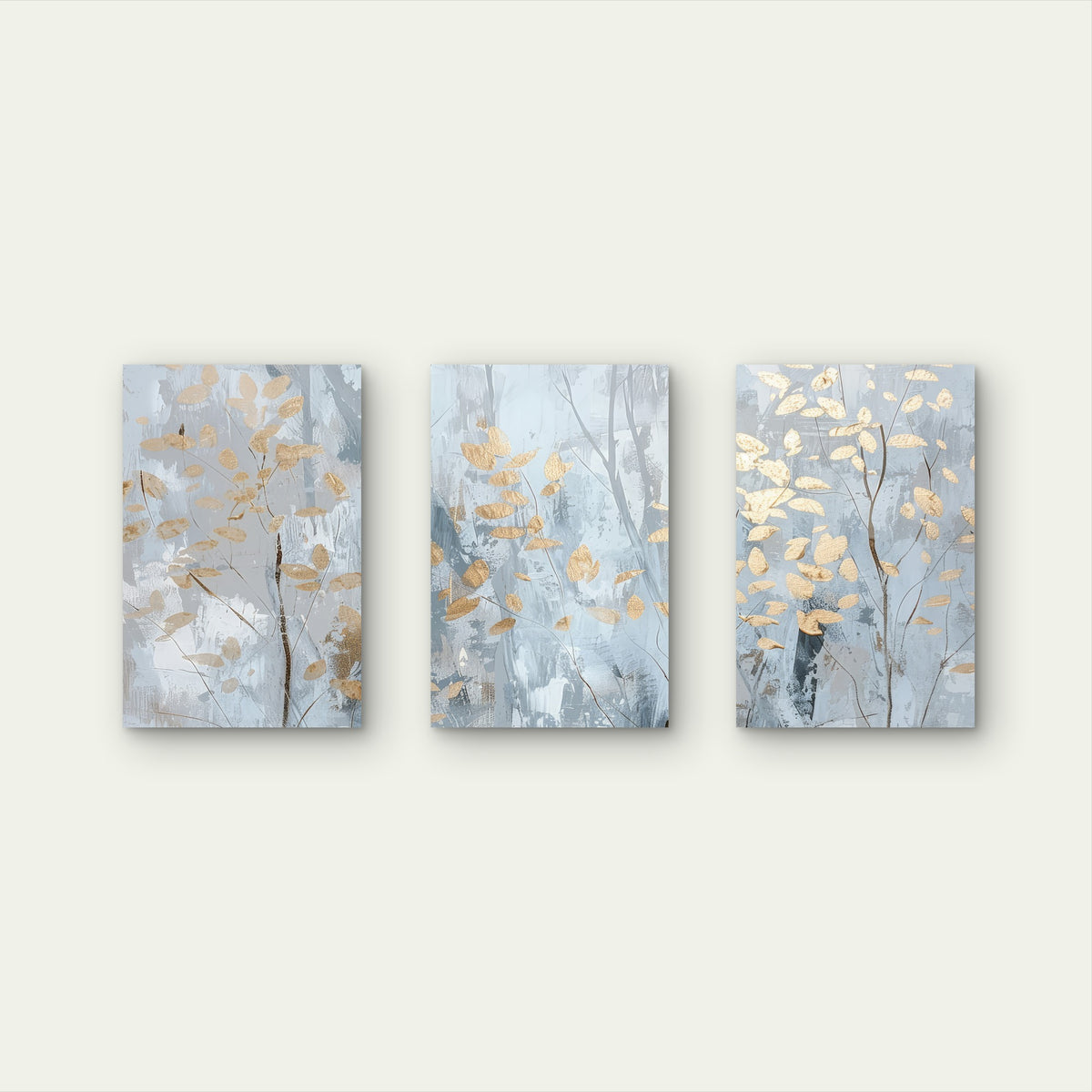 3pcs Modern Gray Abstract Gold Tree Foil Wall Art Set Canvas Framed 60x90cm - High Quality Print 100% Australian Made Wall Canvas Ready to Hang