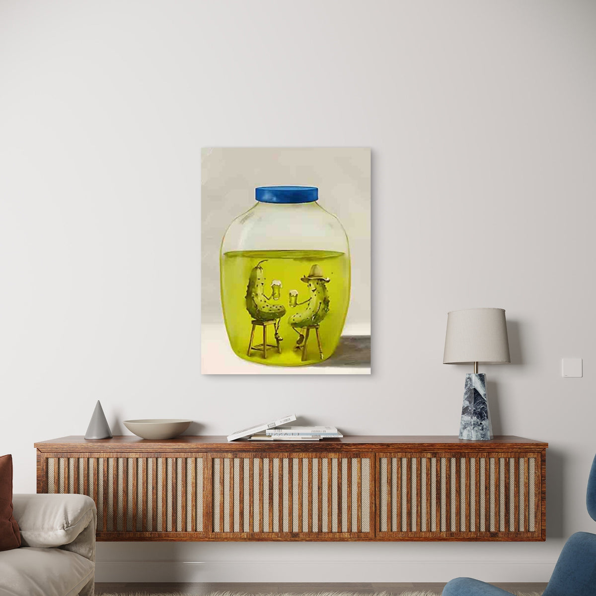 Modern Pickles Chilling In a Jar Metal Print Ready to Hang
