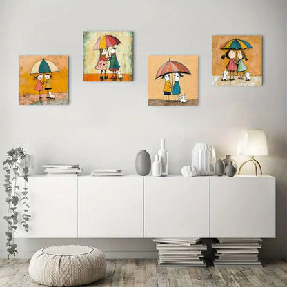 4pcs Decorative Umbrella Couples With Adorable Wall Art Canvas Framed
