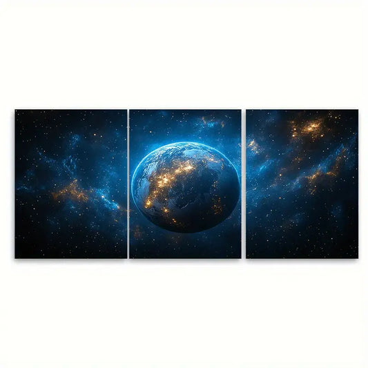 3pcs Planet Earth Galaxy Universe Wall Art Set Canvas Framed 60x90cm - High Quality Print 100% Australian Made Wall Canvas Ready to Hang