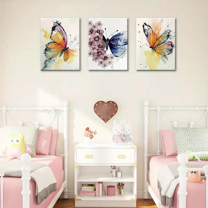 3pcs Modren Butterfly Nursery Decor Metal Print Ready to Hang Art