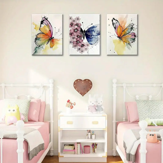 3pcs Modren Butterfly Nursery Decor Metal Print Ready to Hang Art