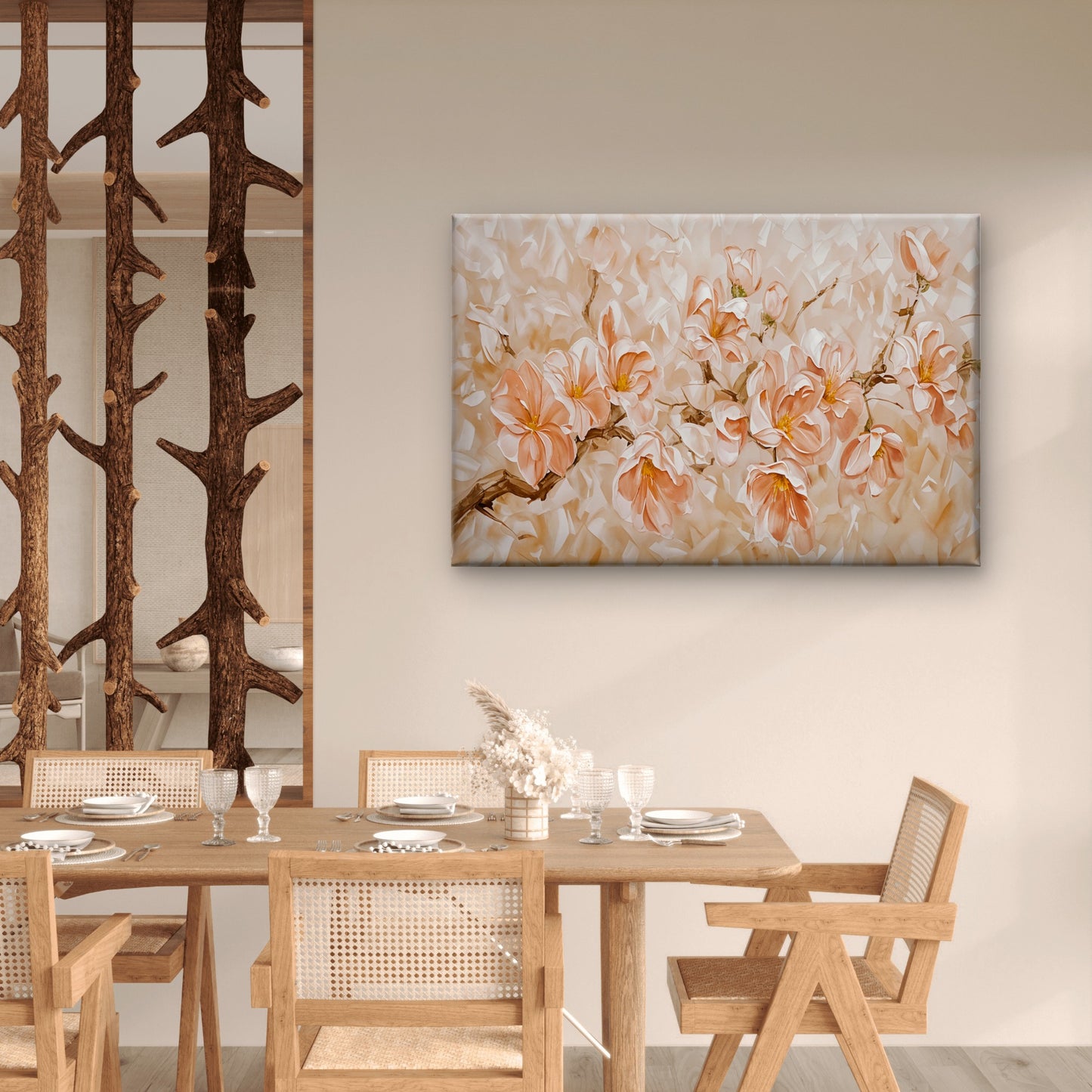 Orange Flower Branch Painting Wall Art Decor 100% Australian Made