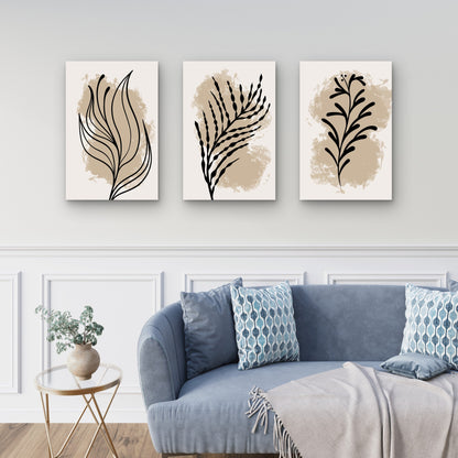 3pcs Modern Earthy Terracotta Brown Floral Triptych Wall Art Set Canvas Framed 60x90cm - High Quality Print 100% Australian Made Wall Canvas Ready to Hang