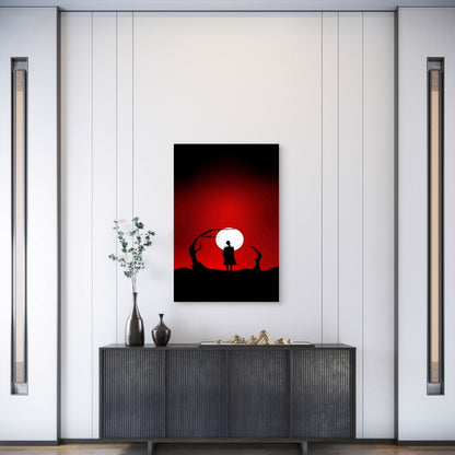 Cowboy Silhouetted Against a Dramatic Blood-Red Sky Metal Print Ready to Hang