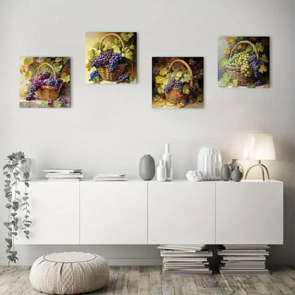 4pcs Painting Basket Grapye Wall Art Canvas Framed