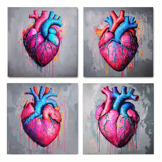 4pcsVibrant Heart Art Canvas Prints Wall Art Canvas Framed
