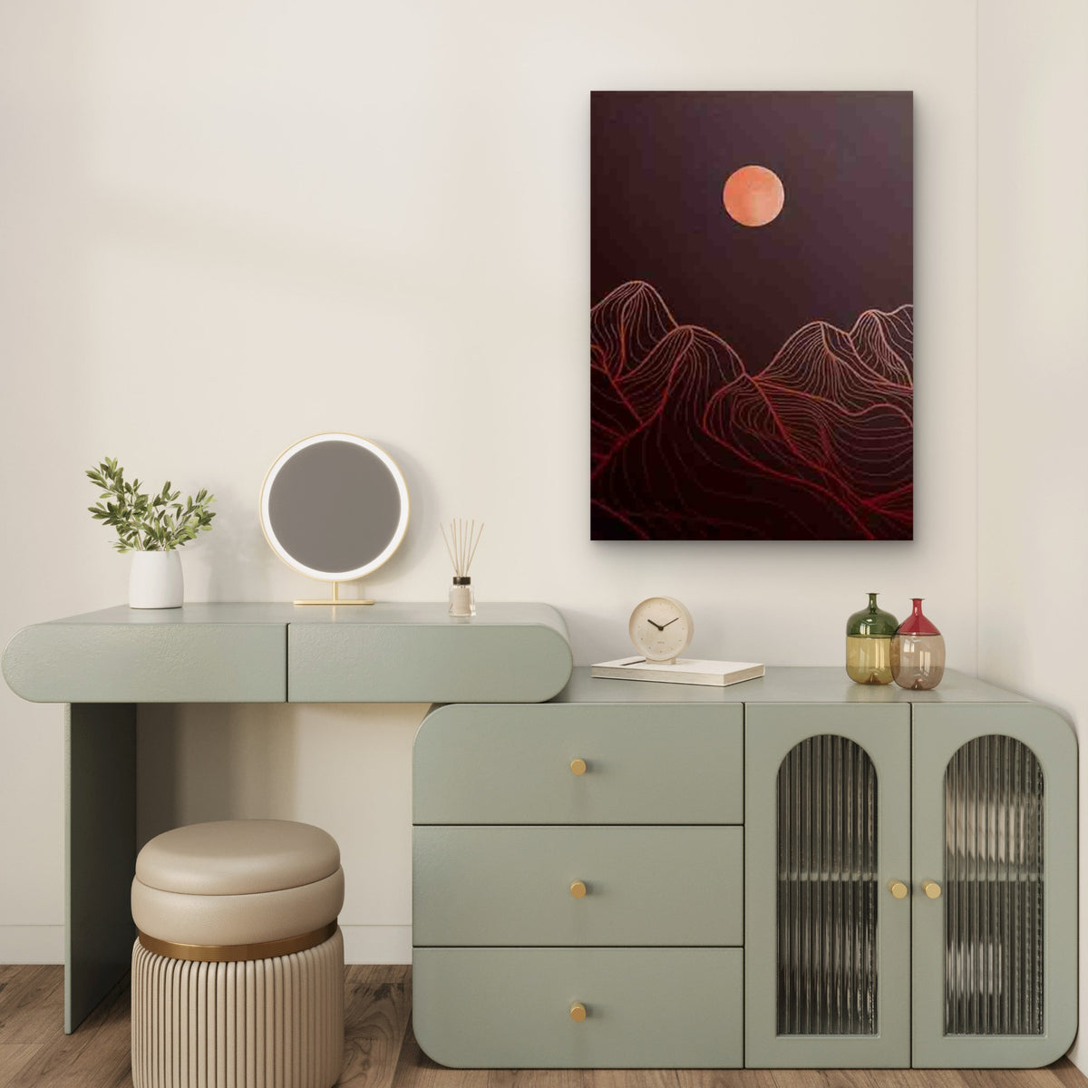 Red Moon Mountain Landscape Metal Print Ready to Hang