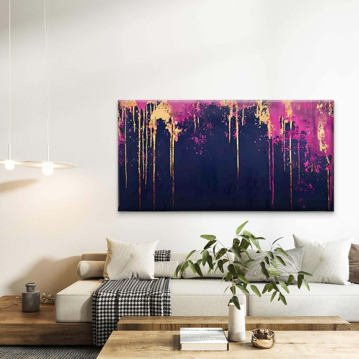 Dark Background with Gold Drip Wall Art Canvas Office Home Room Framed 120x60cm