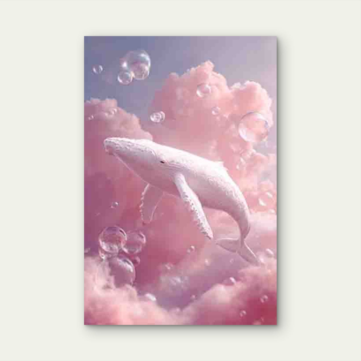 Whimsical Whale Among Pink Clouds Metal Print Ready to Hang