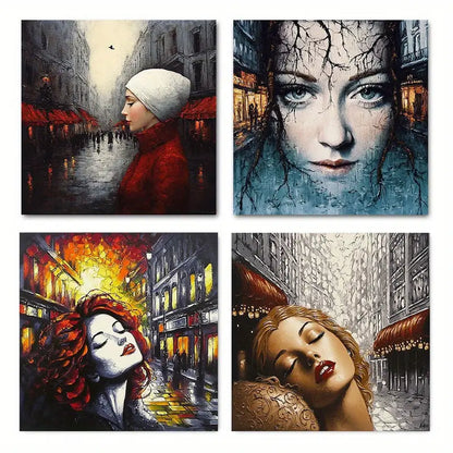 4pcs Street View City Prints Ar Picture Wall Art Canvas Framed