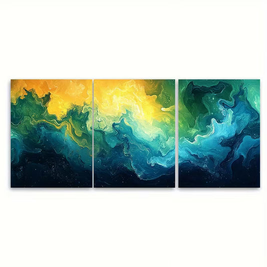 3pcs Green Yellow Tones Natural Forms Metal Print Ready to Hang Art