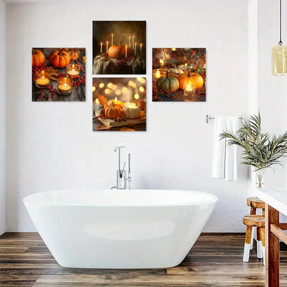 4pcs Festivals Poster, Pumpkin Wall Art Canvas Framed