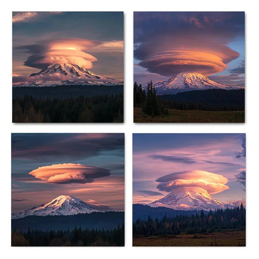 4pcs Lenticular Cloud Over Mount Everest Sky Wall Art Canvas Framed