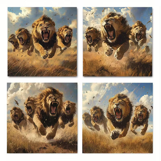 4pcs Pride Attack Ferocity Carnivor  Wall Art Canvas Framed
