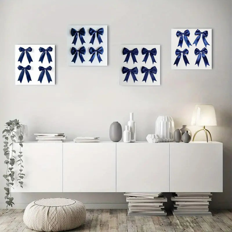 4pcs  Navy Blue Bow er   Wall Art Canvas Framed