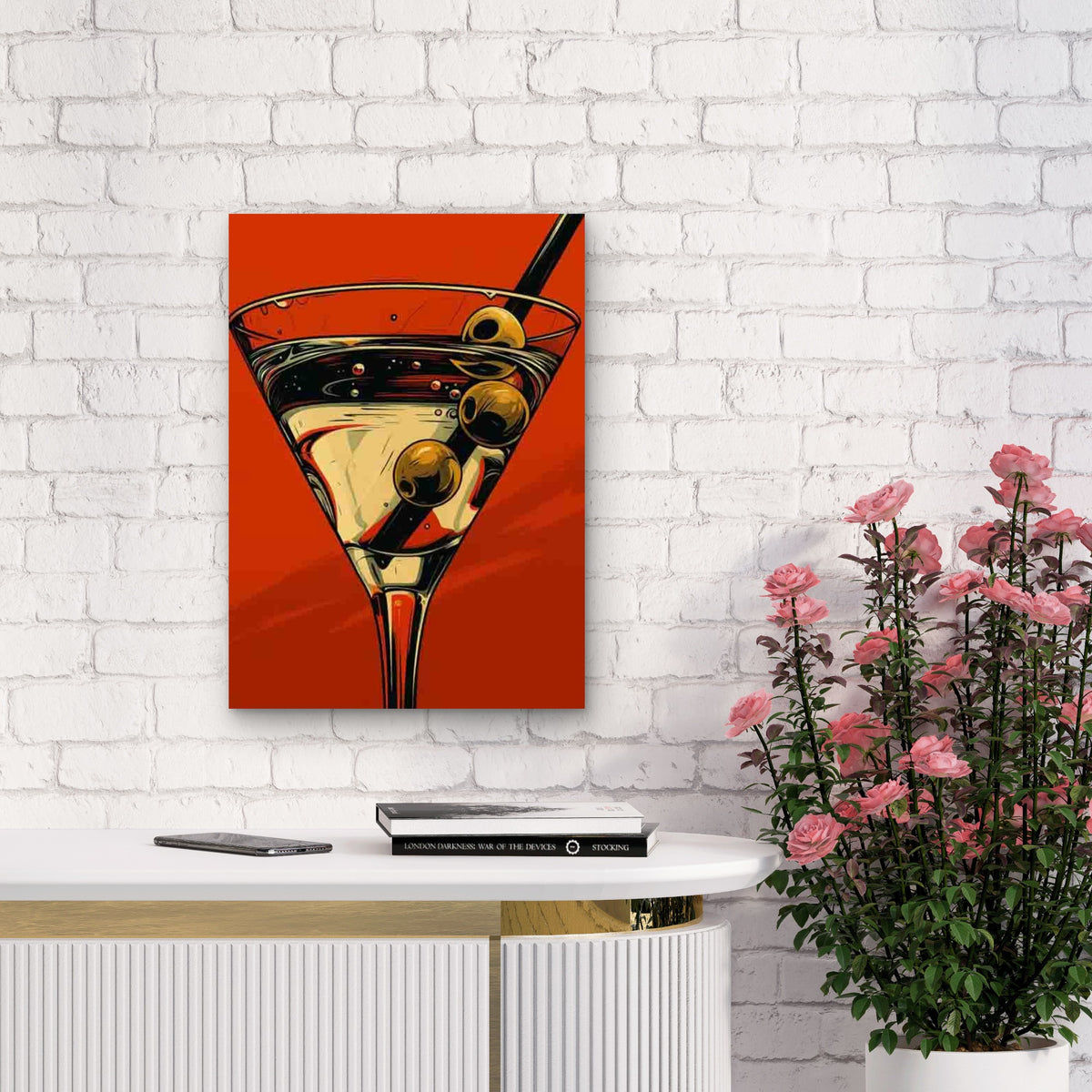 Vintage Martini Glass with Olive 60x90cm Metal Print Ready to Hang