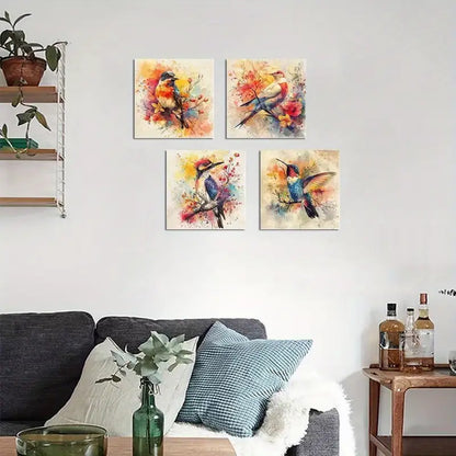 4pcs Vibrant Hummingbird   Wall Art Canvas Framed