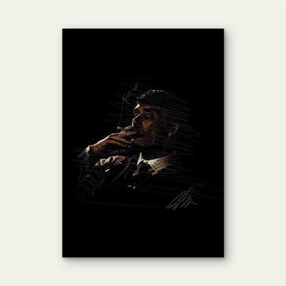 Suited Man Smoking Glowing Cigarette 40x60cm Metal Print Ready to Hang