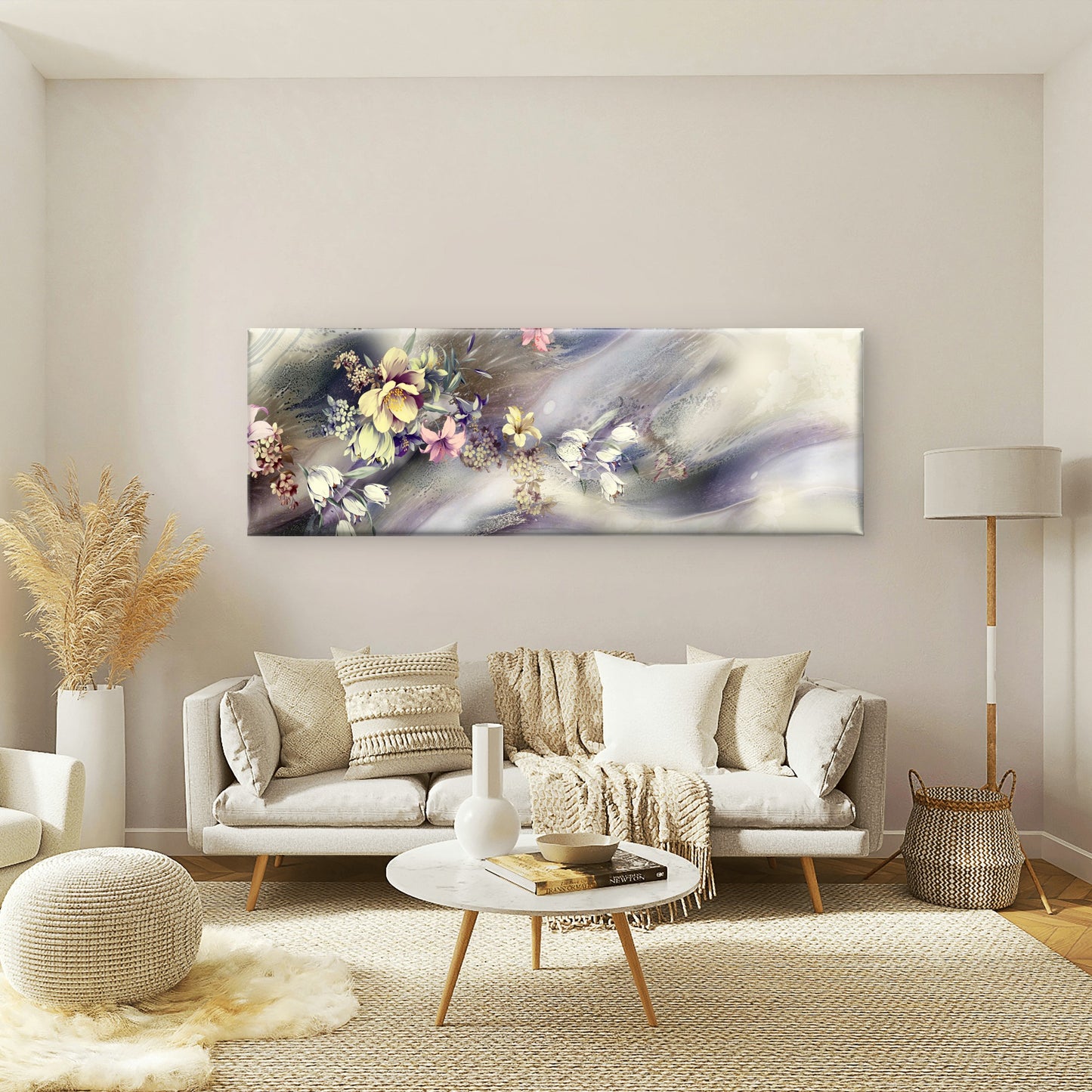 Panoramic Abstract Flowers with Leaves High Quality 100% Australian made wall Canvas Print ready to hang