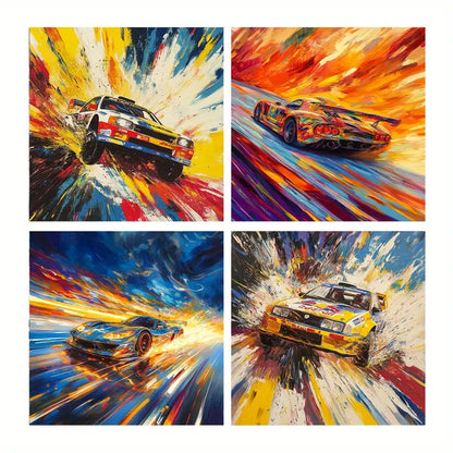 4pcs Racing Car Decorative Artwork Wall Art Canvas Framed