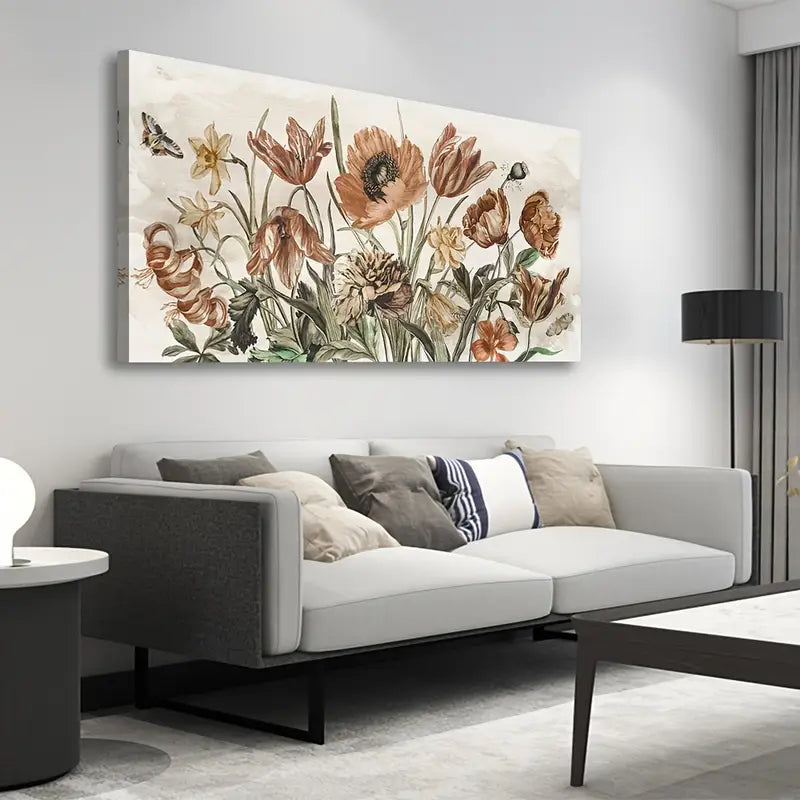 Rustic Floral Earthy Tones Flowers Wall Art  canvas office home room framed 120x60cm