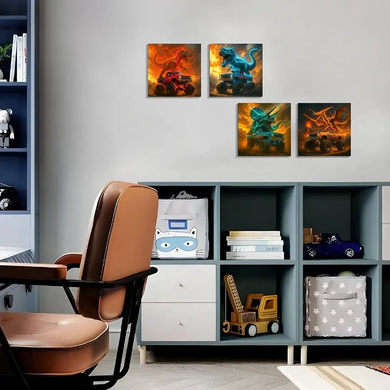 4pcs Truck, Tractor, Digger & Excavator Designs Wall Art Canvas Framed