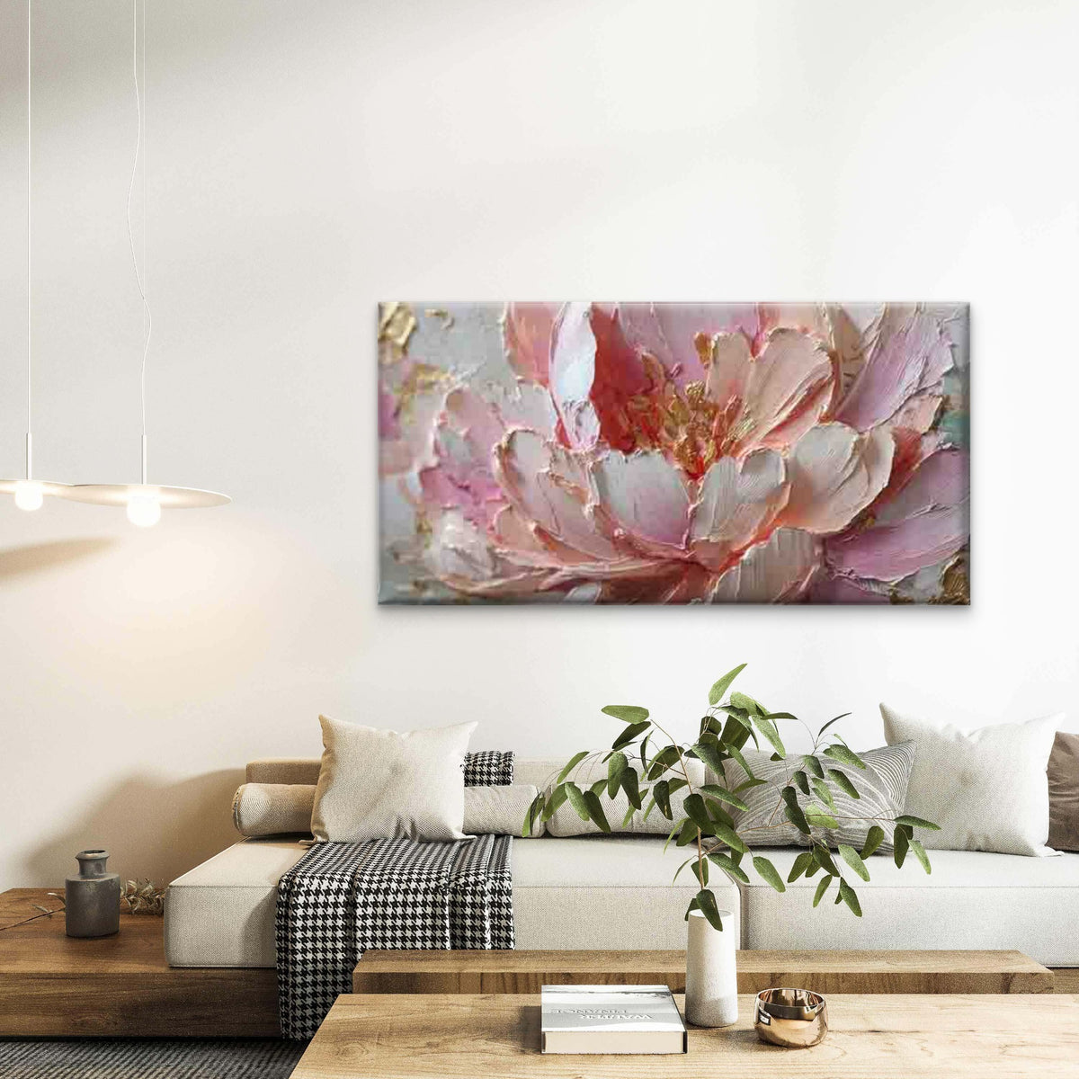 Soft Pink Peony Blossom Wall Art Canvas Office Home Room Framed 120x60cm