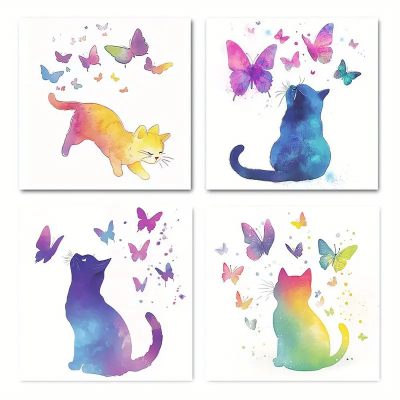 4pcs Cat wall colored Butterfly  CB Wall Art Canvas Framed