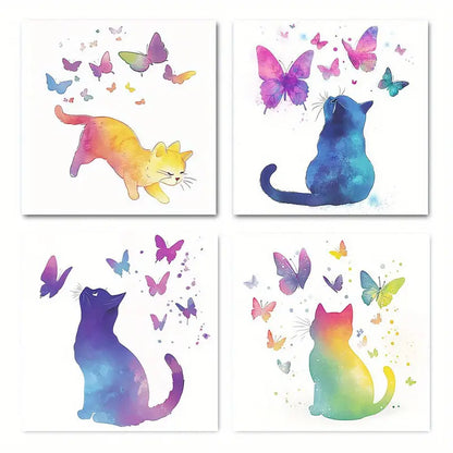 4pcs Cat wall colored Butterfly  CB Wall Art Canvas Framed