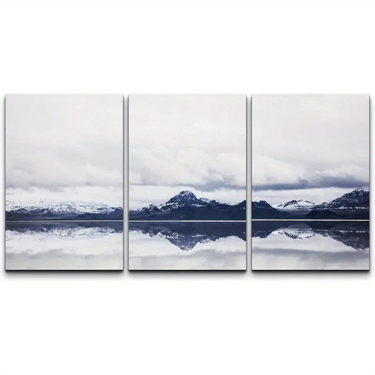 3pcs Snowy Mountain Lake Reflection Metal Print Ready to Hang Art