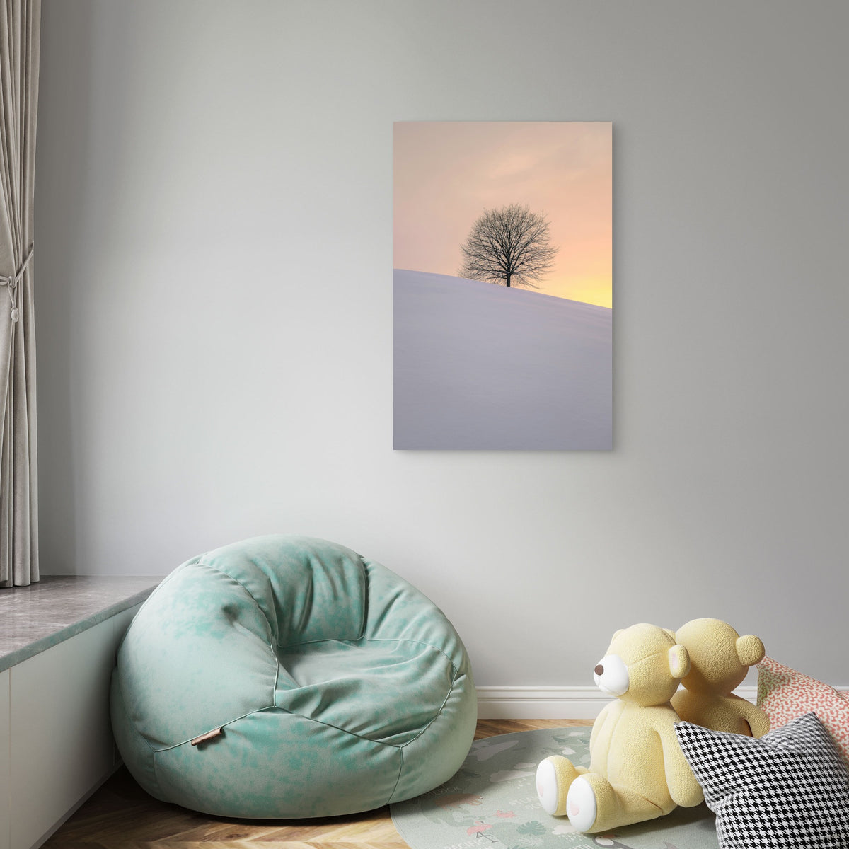 Leafless Tree On A Snow Covered Hill 40x60cm Metal Print Ready to Hang