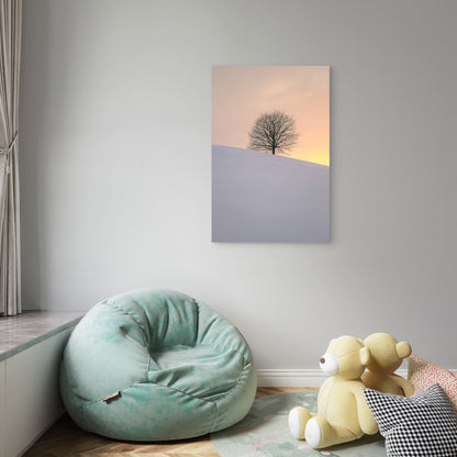 Leafless Tree On A Snow Covered Hill 40x60cm Metal Print Ready to Hang