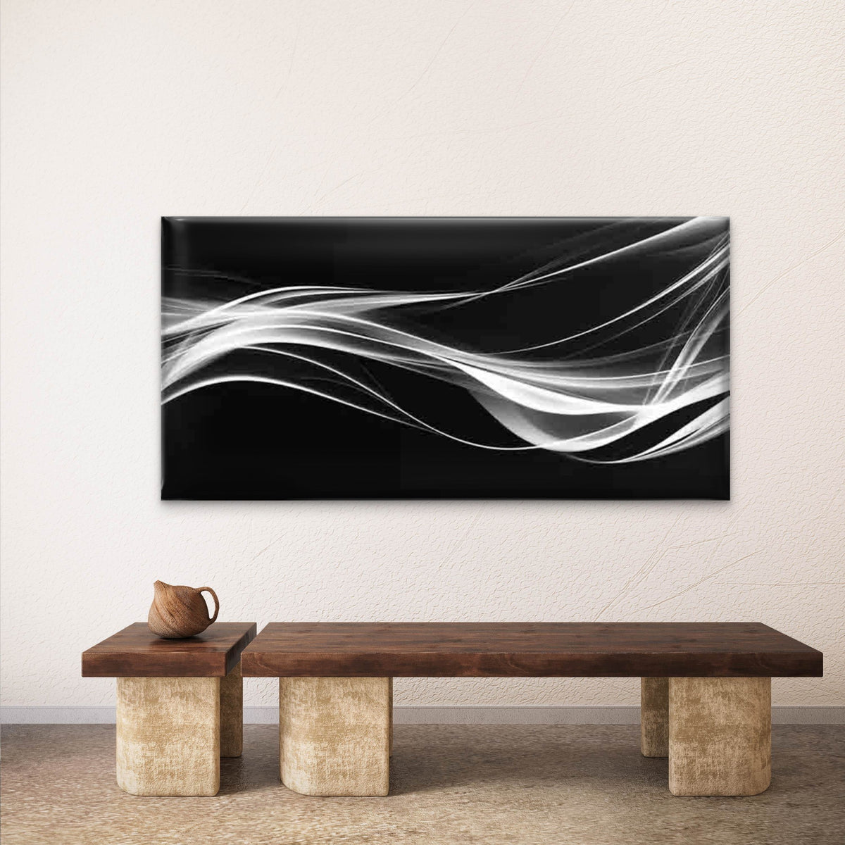 Abstract White Waves Wall Art Canvas Office Home Room Framed 120x60cm
