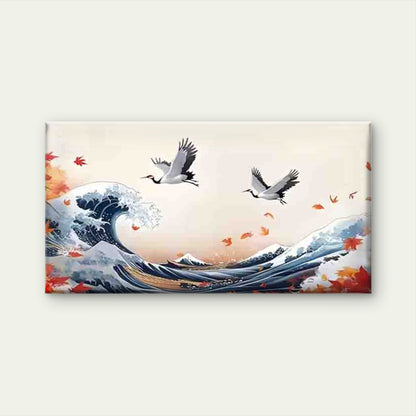 Ocean Waves, Twin Cranes Wall Art Canvas Office Home Room Framed 120x60cm