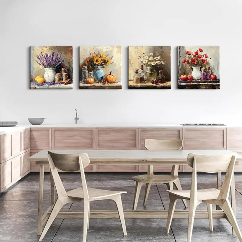4pcs Floral & Still Life Prints Wall Art Canvas Framed