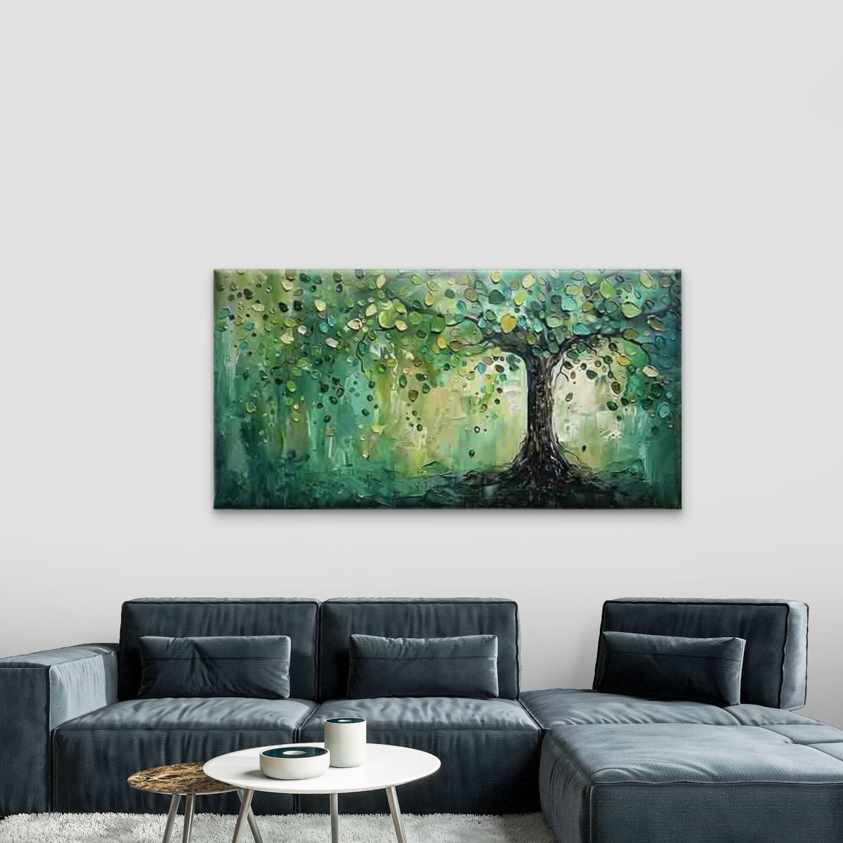 Abstract Tree with Green Leaves Wall Art Canvas Office Home Room Framed 120x60cm