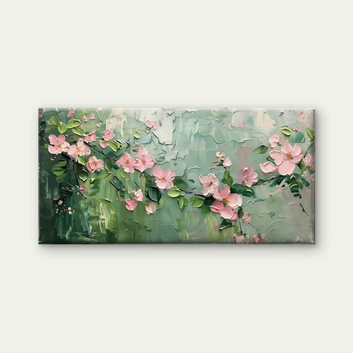 Blossom And Green Leaves Wall Art Canvas Office Home Room Framed 120x60cm