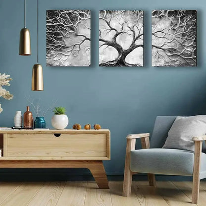 3pcs Black And White Tree Wall Art Metal Print Ready to Hang Art