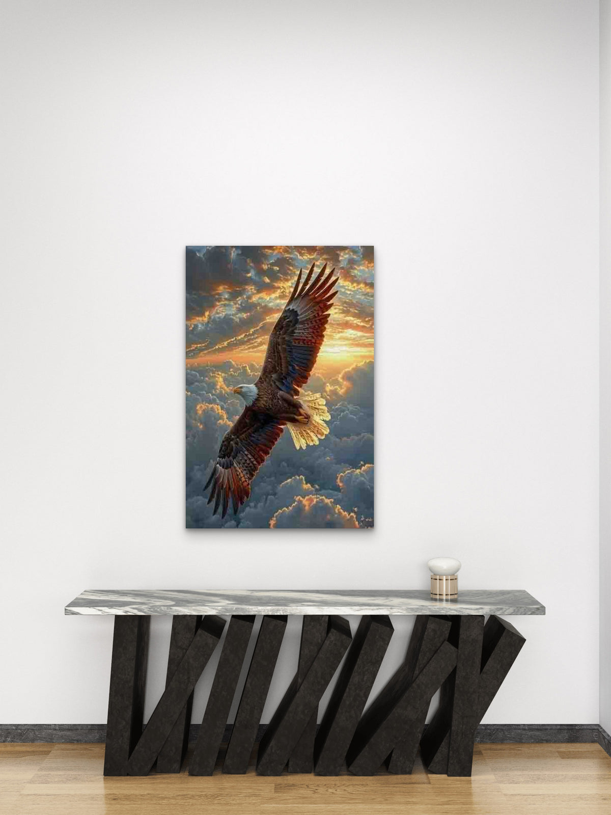 Eagle Soaring at Sunset Sky 60x90cm Metal Print Ready to Hang