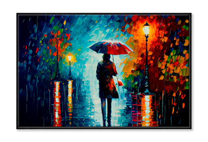 Walking In The Rain With Umbrella Oil Painting Wall Art Limited Edition High Quality Print Canvas Box Framed Black