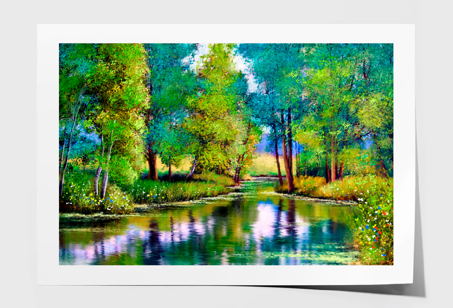 Autumn Trees and Lake Oil Painting Wall Art Limited Edition High Quality Print Unframed Roll Canvas None