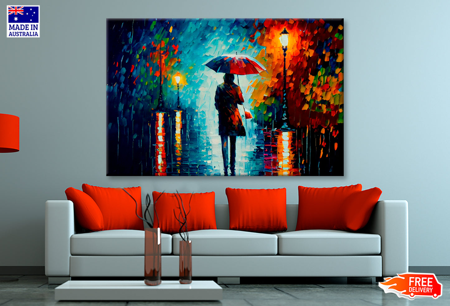 Walking In The Rain With Umbrella Oil Painting Wall Art Limited Edition High Quality Print