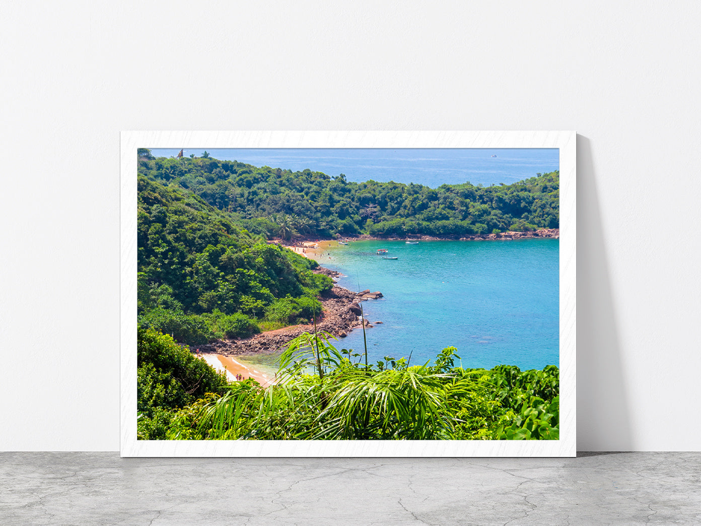 Jungle Beach In Unawatuna Glass Framed Wall Art, Ready to Hang Quality Print Without White Border White