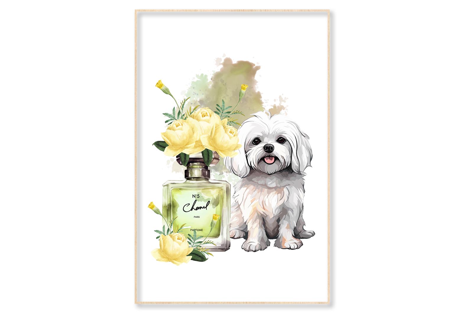 Yellow Perfume, Dog Wall Art Limited Edition High Quality Print Canvas Box Framed Natural