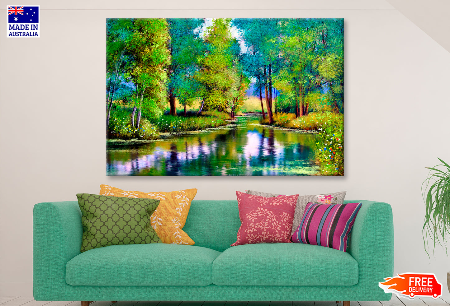 Autumn Trees and Lake Oil Painting Wall Art Limited Edition High Quality Print