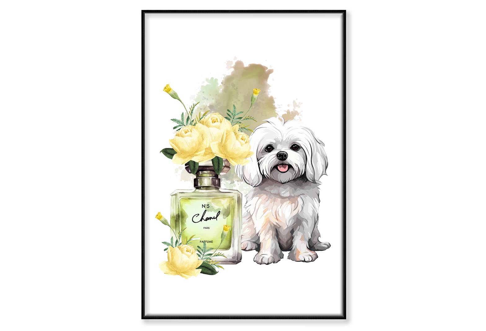 Yellow Perfume, Dog Wall Art Limited Edition High Quality Print Canvas Box Framed Black