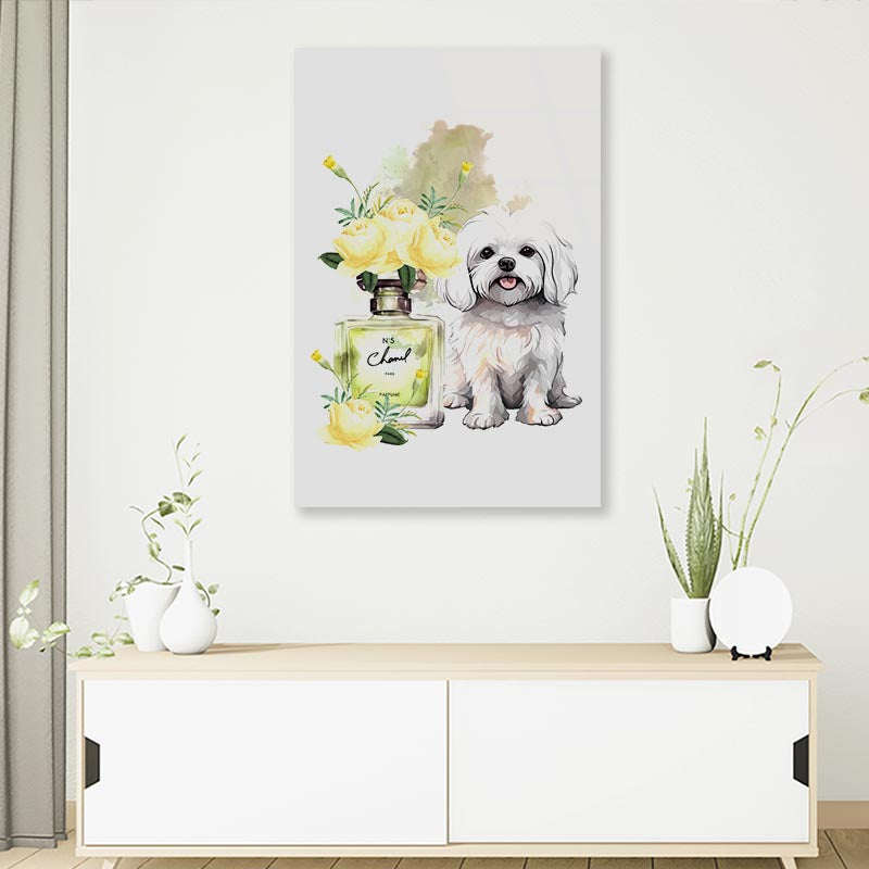 Yellow Perfume, Dog 3D Design Acrylic Glass Print Tempered Glass Wall Art 100% Made in Australia Ready to Hang