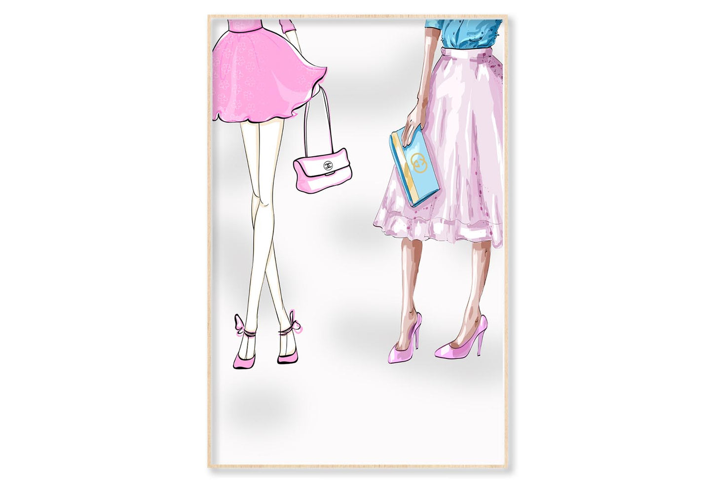 Modern Pink Ladies Fashion Art Wall Art Limited Edition High Quality Print Canvas Box Framed Natural